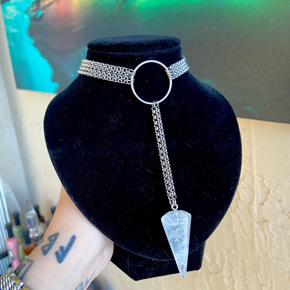 Crystal quartz necklace . Lariat Y shape crystal quartz pendulum choker boho gem - Picture 11 of 13